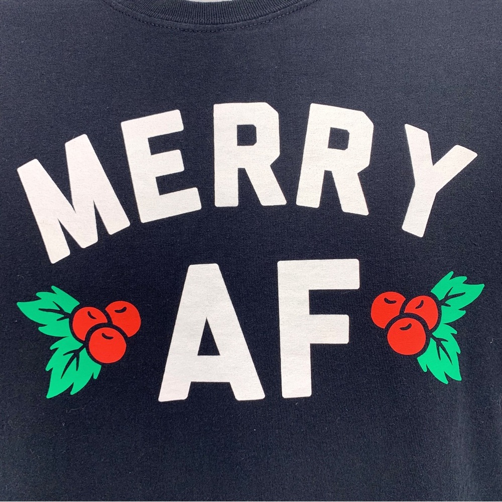 Merry AF Short Sleeve Christmas T-Shirt Size Large - Picture 4 of 7